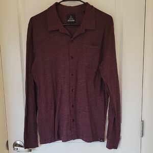 Prana Burgundy Long Sleeve Button Up Men's Shirt
